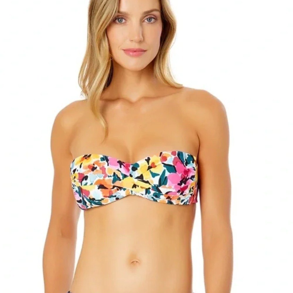 Anne‎ Cole Womens Size XS Floral Print Liz Twisted Bandeau Bikini Top FLAW 2074